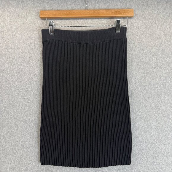 Vivienne Tam Womens Black Ribbed Skirt Knee‎ Length Pencil Cotton Vintage Size 2 - Picture 1 of 10